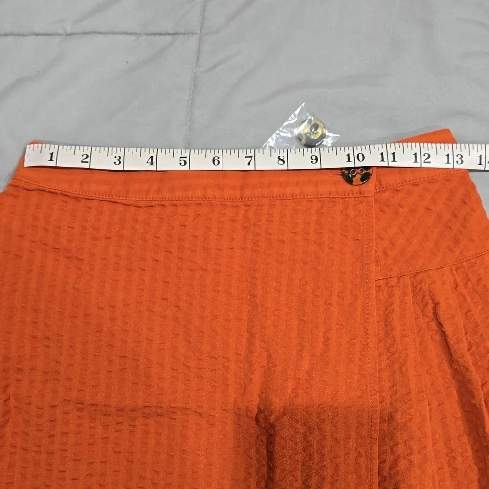 URBAN OUTFITTERS Orange Seersucker Wrap Mini Skirt, Linen Blend, Pleated Back, S - Picture 12 of 15
